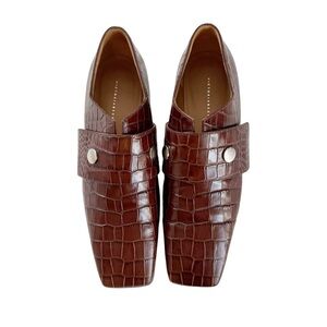 Victoria Beckham Square Toe Buckle Loafer Cognac Sz 39